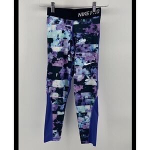Nike Pro Girls Persian Violet/Black Floral Printed Athletic Leggings/Tight
